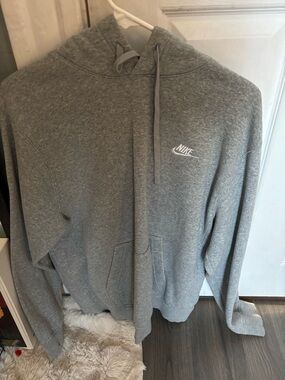 Nike Gray Hooded Sweatshirt with Black Swoosh Tag